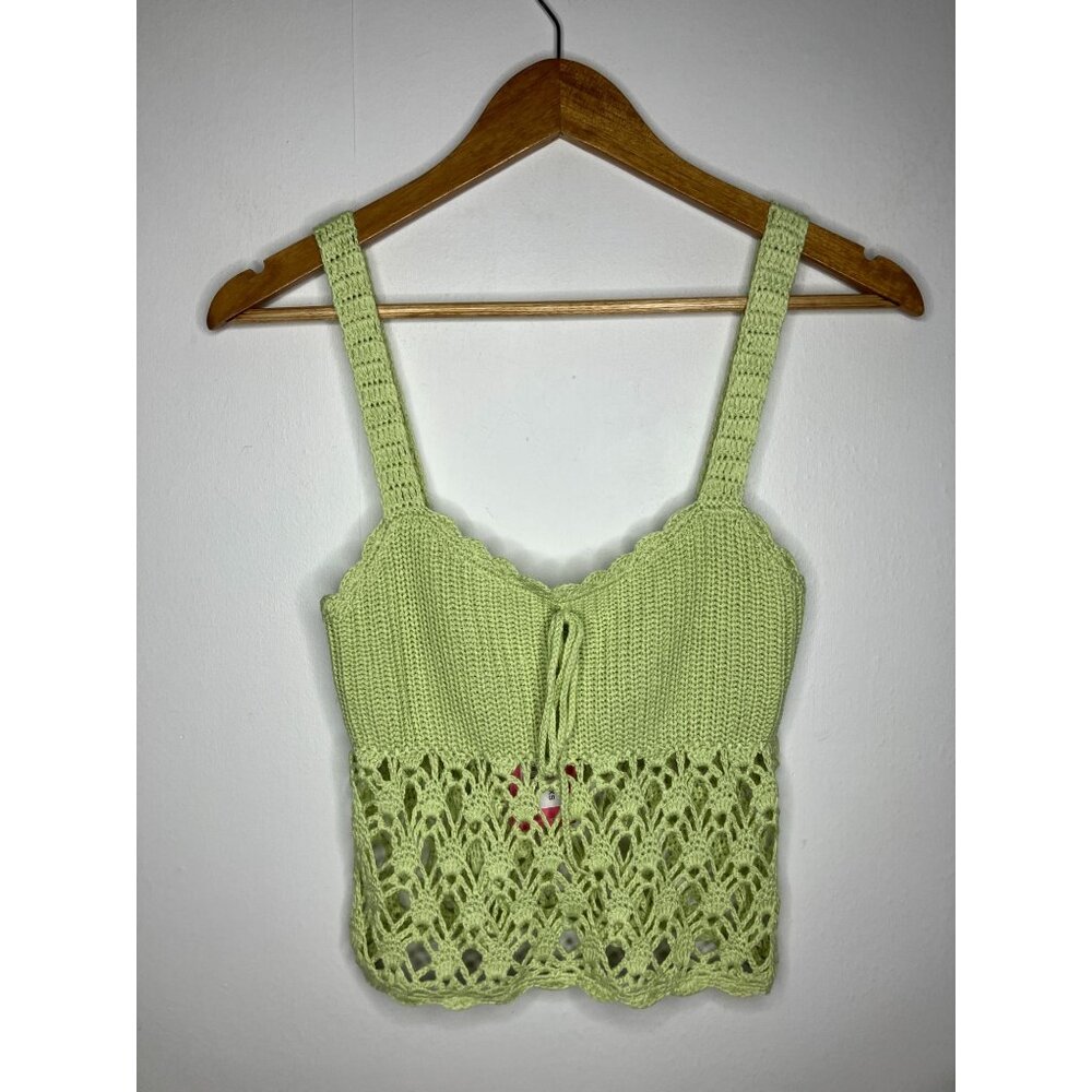 Green Crochet Knit Tank Top Women's XS New Hippie Boho Festival